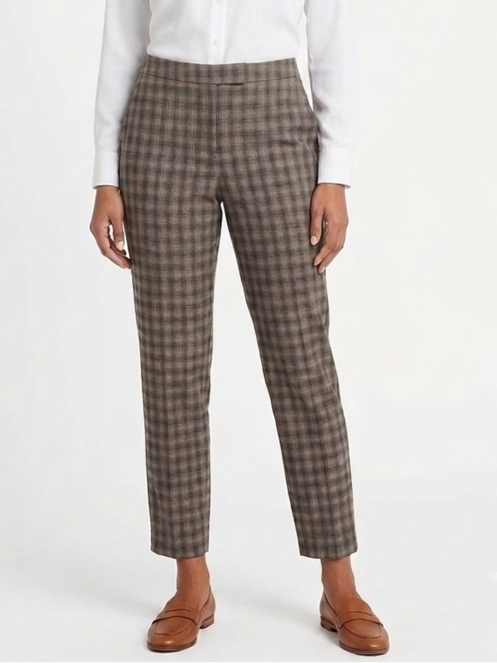 NWT Peserico Wool Blend Plaid Dress Pants Brown Shimmer Sz 44